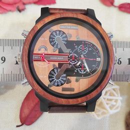 Wristwatches Men's Wood Watch Large Dial Fashion Timepieces Chronograph Wooden Quartz Wrist Watches For Men Thanksgiving Day Christmas Gifts