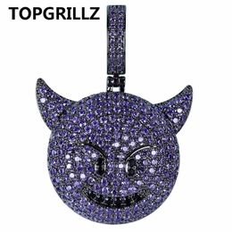 TOPGRILLZ Personality Iced Out Cubic Zircon Plated Demon Dog Monkey Heart Smile Pendant &Necklace Hip Hop Jewellery For Gifts 210323207t