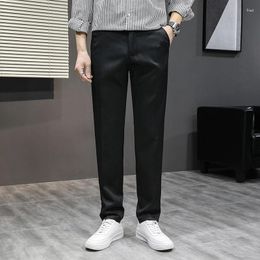 Men's Pants Spring Autumn Pocket Button Zipper High Waist Solid Formal Suit Workwear Casual Trousers England Style Vintage