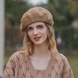 Berets Elegant Women Beret Ladies Female Hats Autumn Winter British Retro Sequins Fashion Travel Casual Hat