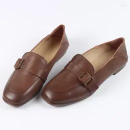 Dress Shoes 2023spring Autumn Women Pumps Natural Leather Plus Size 22.5-26cm Cowhide Pigskin Full British Belt-buckle Loafers