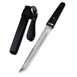 Japanese Tanto Damascus Steel Fixed Blade Knife Ebony Handle Mini Camping Hunting Knives