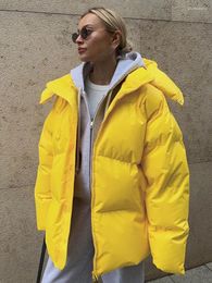 Women's Trench Coats 2023 Winter In Outerwears Fashion Warm Parkas Women Streetwear Zip-up Long Sleeve Cotton Padding Thick Jacket Yellow