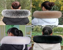 Luxury Winter 100 Real Fox Fur Collar Scarves for Women Coat Hood Warm Fox Straight Collar Scarf Trim Large Fur Shawl H09238989565