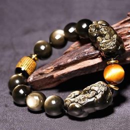 Beaded Strands Obsidian Pixiu Wealth Bracelet Vintage Good Luck Beaded Personalised Jewellery Gift For Men Women PR 277q