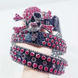 59% Designer New Diamond Skull PU Leather Unisex Fashion Ball Stone Belt