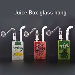 2pcs Hitman Glass Oil Burner Bong Hookah Square Juice Box Dab Rig 14mm Male Joint Beaker Heady Glass Bongs for Smoking with 30mm Ball Glass Oil Burner Pipe