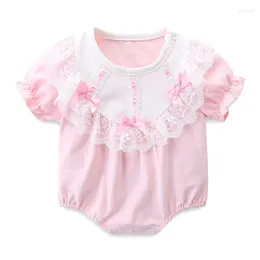 Rompers Summer Girls Bodysuits Cotton Baby Clothes Infant Clothing Born Short Sleeve Lace Jumpsuits With Bows 0-2Y