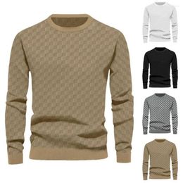 Men's Sweaters Casual Loose Fit Top Checkered Pattern Long Sleeve Pullover With Elastic Cuff Soft Fabric For Comfortable