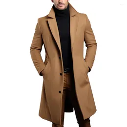 Men's Trench Coats Atutumn Winter Long Warm Wool Coat For Men Solid Color Single Breasted Luxury Blends Overcoat Tops Clothing