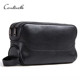 CONTACT'S 100% genuine leather cosmetic bag for men toiletry bag male vintage wash bags make up sotrage bags travel Organiser 231229