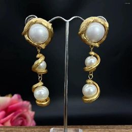 Dangle Earrings 2024 Vintage For Women Heavy Industry Pearls Metal Spiral Gold Colour Drop Earring Birthday Party Gifts