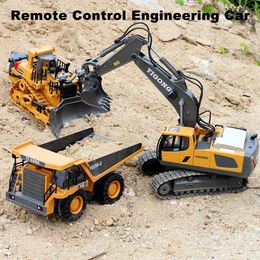 Remote Control Engineering Car Excavator Bulldozer Dump Truck Toy Rc For Children Birthday Gifts 231229