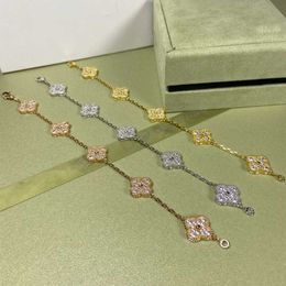 Designer Jewellery Luxury Bracelet Link Chain VCF Kaleidoscope 18k Gold Van Clover Bracelet with Sparkling Crystals and Diamonds Perfect Gift for Women Girls GQIE