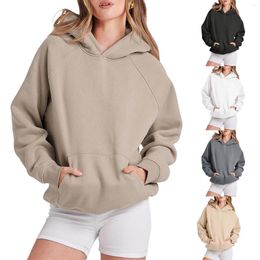 Women's Hoodies Oversize Fleece Hoodie Women Solid Basic Letter Loose Sweatshirt Long Sleeve Pocket Drop Shoulder Pullovers Tops Sudadera