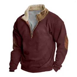 Men's Hoodies Standing Collar Zipper Sweatshirt 2024 Spring Autumn Solid Patchwork Pullovers With Fur Outdoor Casual Tops