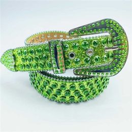 57% Belt Designer New Green explosive glitter diamond inlaid women's with waistband and no trace punk skull head belt