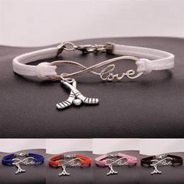 Fashion Jewellery Ancient Silver Hockey Sport pendant Bracelet Charm Bracelet Jewellery Mixed Velvet Rope Infinity Love 8 Bangle -297Z