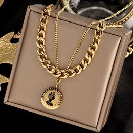 2 Pcs Set Vintage Multilayer Suit Necklaces Notre Dame Double Layer Coin Pendant Necklace Personality Jewelry for Woman Man Gifts 2607