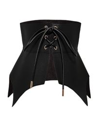 Belts Black Irregular Leather Long Wide Belt Punk Style Women Fashion Autumn Winter Lace Up PU Waistband Corset 2211281945086