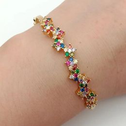 Rainbow cz Flower cuff bangle bracelet Cubic Zirconia band bangles Lover gift fashion Jewellery Bangle Bracelet 231229