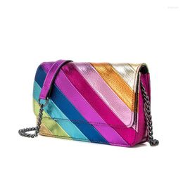 Evening Bags High Quality Women Rainbow Colour Fashion Flip Handbag Chain Belt Light Luxury Crossbody Shoulder Bag