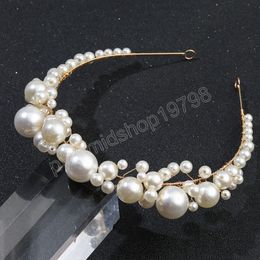 Large Pearl Hairband Bride Hair Jewellery Lady Marrige Tiaras Simple Golden Alloy Hair Hooop Vintage Bead Girls Hair Jewellery Gifts