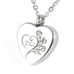 Lily Stainless Steel Memorial Pendant Always in my heart Urn Locket Cremation Jewelry Necklace with gift bag and chain223x