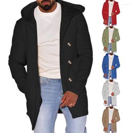 Men's Trench Coats Mens Woolen Coat Hooded Double-Breasted Autumn And Winter Retro Vintage Casual Windbreaker Comfortable For Men