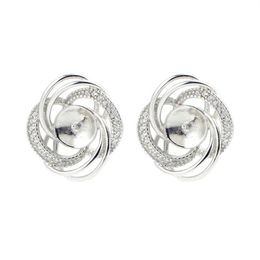 Pearl Earring Settings Gorgeous Design 925 Sterling Silver Cubic Zirconia Floral Stud Earring Mounting 5 Pairs210Y