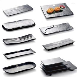 Plates Non-breakable Melamine Tableware Black Sushi Barbecue Plate Japanese Plastic Strip-shaped Dinner Kitchen Accessories