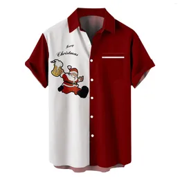Men's Casual Shirts Shirt For Mens Christmas 2023 Navidad Gift Santa Printing Lapel Short Sleeve Button Down Fashion Blouse Top