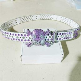 58% Designer New Skull Head Diamond Purple Shiny Leather Double Paddle Waist Belt