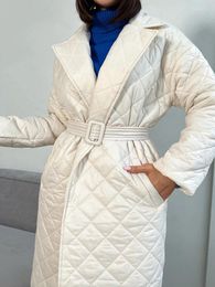 Women's Trench Coats Autumn Winter Long Sleeve Parkas Quilted And Jackets For Women Fashion Warm Belt Coat Down Clothes