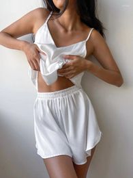Women's Tracksuits White Silk Satin Suit With Shorts Summer 2023 V-neck Camisole Top Two-piece Set Simple Home For Women