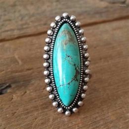 Cluster Rings Vintage Blue Color Oval Turquoise Ring For Women Party Accessories Fashion Jewelry