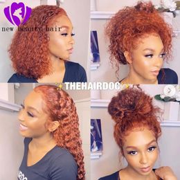 Wigs New women style orange color Brazilian loose curly Wig PrePlucked short Lace Front bob Wigs synthetic hair heat resistant With Bab