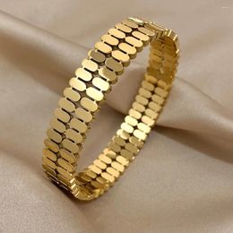 Bangle Greatera Waterproof Stainless Steel Double Layer Geometric Bracelets Bangles For Women Gold Plated Metal Chunky Jewelry