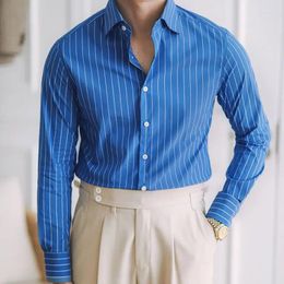 Men's Casual Shirts Blue Stripe Shirt Business Versatile Non Iron Naples Italian Splayed Collar Long Sleeved Gentleman Fashion