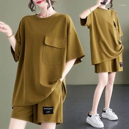 Women's Shorts Short-Sleeved Suit Fashion Model Large Size European Version Pocket Design Sensible Thin Two-piece Set Female
