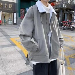 Men's Hoodies Autumn And Winter 2023 Korean Street Personality Trend For Men Women Flip Collar Retro Coat Jacket Couple Loose Casual Top