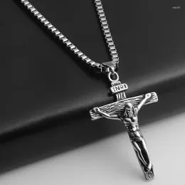 Pendant Necklaces 2023 Vintage Men Crucifix Necklace Ancient Stainless Steel Italian Chain Male Charm Cross Jewelry Gifts