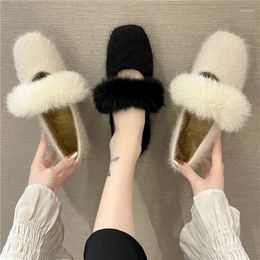 Dress Shoes Real Mink Hair Round Head Toedress Women Winter Plush Heels Pumps High Quality Ladies Fur Heeled Feminino