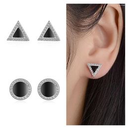 Stud Earrings Trendy Silver Plated For Lady Party Accessories Fashion Women Earring Black Crystal Round Piercing Bijou Inlaid Stones