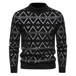 Men's Sweaters Cozy Men Pullover Tops Geometric Pattern Knit Sweater Soft Warm O-neck For Autumn Winter Fashion