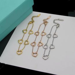 Europe America Fashion Style Lady Women Titanium steel Chain Bracelet With Hollow Out T Initials Five Heart Pendant 3 Color225C