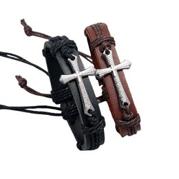 Men's Leather Bracelet Fashion Jewellery Personalised Hand-woven Cowhide Bracelet Simple Pull Adjustment Retro