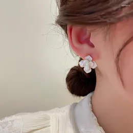 Stud Earrings 2023 Summer Vintage White Camellia Flower Earring For Women Girls Ladies Japanese Korean Aesthetic Elegant Jewellery Gift