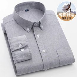 Men's Dress Shirts 2023 Spring And Autumn Oxford Cotton Vertical Stripe Shirt Simple Casual Versatile Long-sleeved