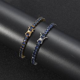 Hip Hop 4MM Tennis Blue Cubic Zirconia Bling Iced Out Chain Bangles Bracelets Unisex 1 Row CZ Link Chains Fashion Rock2451